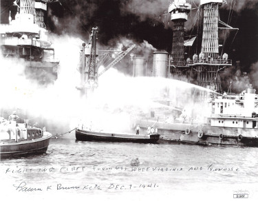 CTBL-027854 Lauren F. Bruner Signed WWII Pearl Harbor Survivor B&W 8 x 10 in. Photo - JSA No.II11657 with Fighting Fires- USS Arizona-Dec 7, 1941