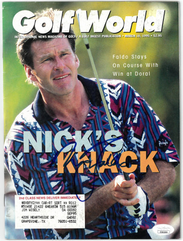 Picture of Athlon Sports CTBL-027887 Nick Faldo Signed Golf World Full Magazine 3-10-1995 Minor Wear - JSA No.EE63300 - PGA Win Doral