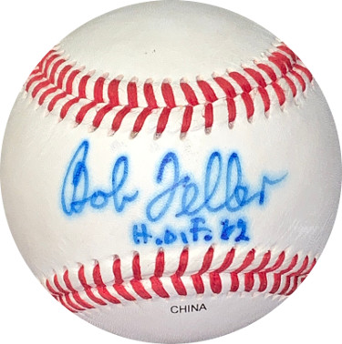 Picture of Athlon Sports CTBL-027982 Bob Feller Signed Wilson Official Collegiate Baseball HOF 62 Bleed - JSA No.II11971 - Cleveland Indians