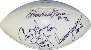 CTBL-028694 Anthony Munoz-Ed Too Tall Jones-Karl Mecklenburg-Chris Warren Signed Official Wilson NFL White Panel Football- 4 Sigs