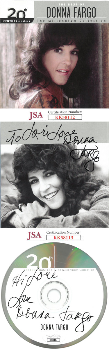 CTBL-028744 Donna Fargo Signed 2002 The Best of Donna Fargo Album CD & Back Cover To Lori - JSA No.KK58112 & No.KK58113 - 2 Sigs