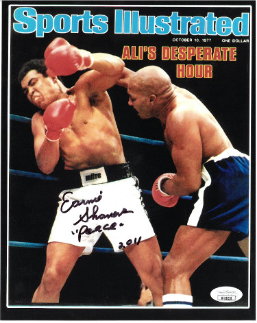 Picture of Athlon Sports CTBL-026223 Earnie Shavers Signed Boxing Sports Illustrated Cover October 10&#44; 1977 8 x 10 in. Photo with Peace - JSA Hologram - vs Muhammad Ali