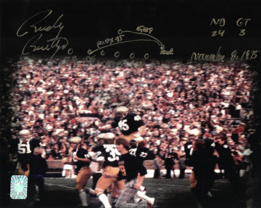 CTBL-026254 Rudy Ruettiger Signed Notre Dame Fighting Irish 8 x 10 in. Photo with ND 24-GT 3-November 8, 1975 & Play Drawing - Rudy 45 Holo