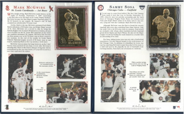 Picture of Athlon Sports CTBL-028029 1998 Danbury Mint MLB Mark McGwire & Sammy Sosa Breaking The Home Run Record Collectors 22Kt Gold Book Set