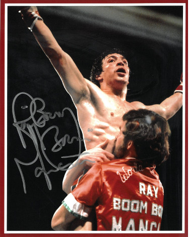Picture of Athlon Sports CTBL-028062 Ray Boom Boom Mancini Signed 8 x 10 in. Photo - Arms up Celebration & Red Border