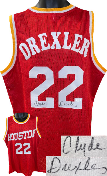 CTBL-030590 Clyde Drexler Signed Houston TB Custom Stitched Pro Style - JSA Witnessed Basketball Jersey, Red