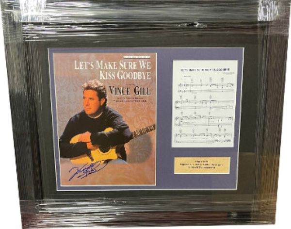 CTBL-030617 20 x 24 in. Vince Gill Signed 2000 Lets Make Sure We Kiss Goodbye Sheet Music & Lyrics Premium Autograph Custom Framing Photos