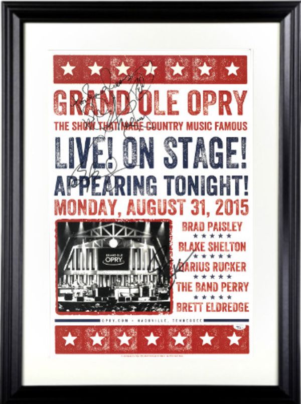 Picture of Athlon Sports CTBL-Jf29728 11 x 17 in. Darius Rucker&#44; Brad Paisley & The Band Perry Signed by 5 2015 Grand Ole Opry Hatch - JSA Music Poster Custom Framing Autograph