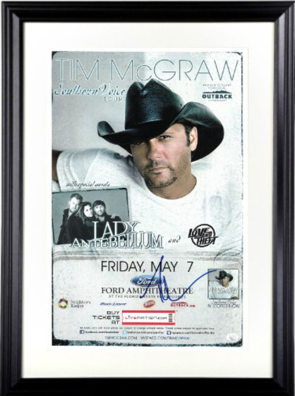 Picture of Athlon Sports CTBL-JF29726 11 x 17 in. Tim Mcgraw Signed 2010 Southern Voice Tour Concert Poster Custom Framing- JSA- Tampas Ford Amphitheatre Music Autograph