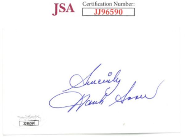 CTBL-028806 3 x 5 in. Hank Snow Signed Index Card Sincerely - JSA No. JJ96590 Country Music Autograph