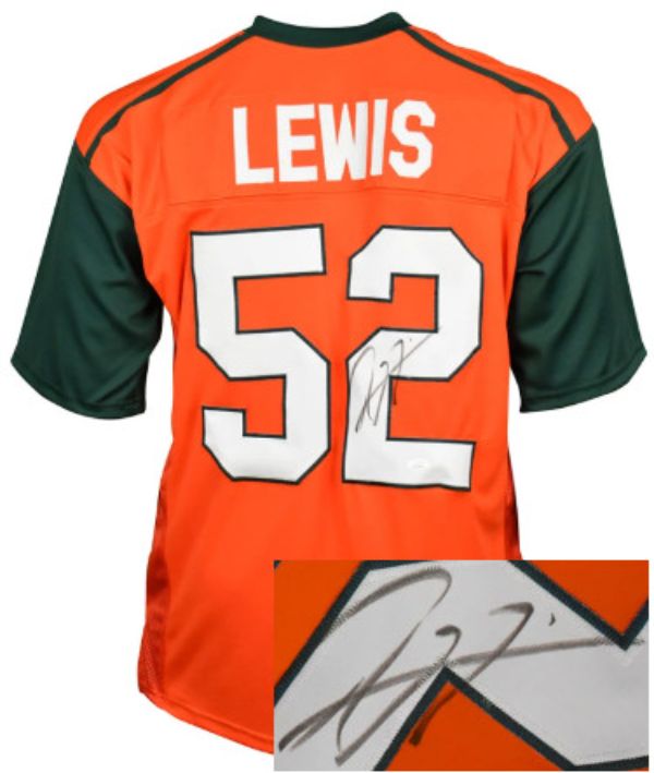 Picture of Athlon Sports CTBL-029270 Ray Lewis Signed Miami Orange Custom Stitched College - JSA Witnessed Football Jersey - Extra Large