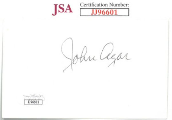 CTBL-028814 3 x 5 in. John Agar Signed Index Card Autograph - JSA No. JJ96601