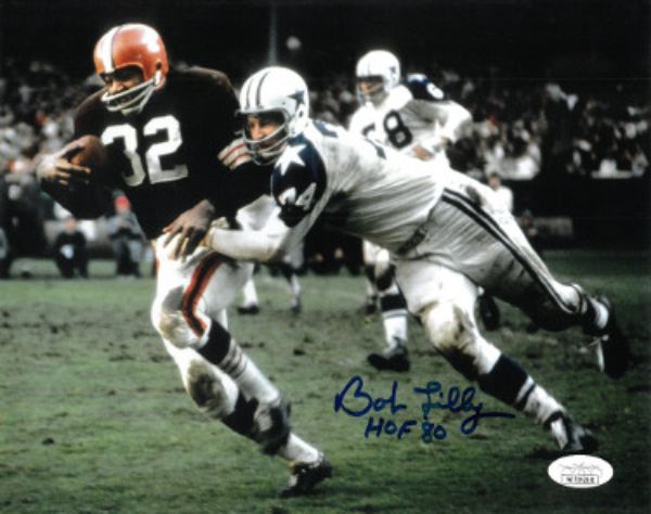 Picture of Athlon Sports CTBL-029042 8 x 10 in. Bob Lilly Signed Dallas Cowboys Photo HOF 80- JSA Witnessed Tackling Jim Brown Autograph Photo