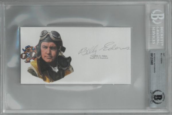 CTBL-029460 5.75 x 3 in. Col Billy Edens Signed Cut Signature with Image BAS & Beckett Encapsulated WWII & Republic P-47 Thunderbolt Autograph
