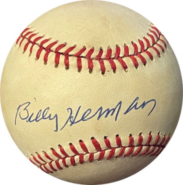 CTBL-030208 Billy Herman Signed Ronl Rawlings Official National League Baseball Tone Spots- JSA No. NN13645 Chicago Cubs Autograph Baseball