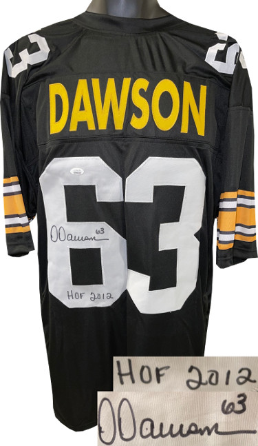 CTBL-030471 Dermontti Dawson Signed Pittsburgh Black TB Custom Stitched Pro Style, No. 63 HOF 2012- JSA Witnessed No. WPP936155 Football Jersey