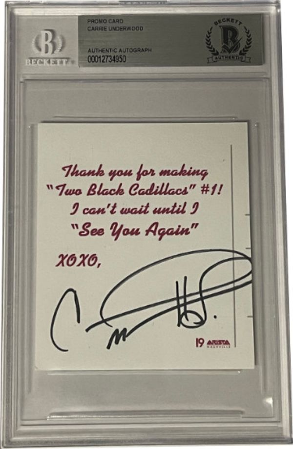 CTBL-030541 Carrie Underwood Signed Two Black Cadillacs No. 1 Thank You Cut- BAS & Beckett Encapsulated Music Autograph