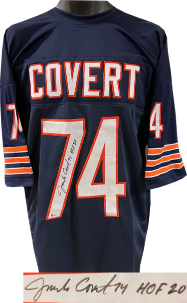 CTBL-030455 Jim Covert Signed Chicago Navy TB Custom Stitched Pro Style, No. 74 HOF 20 - Beckett & Bas No. V29463 Football Jersey - Extra Large