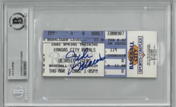 CTBL-029419 Jack Morris Signed 2002 Spring Training Royals Vs Tigers Ticket Stub BAS & Beckett No. 00012556857 Baseball Cards