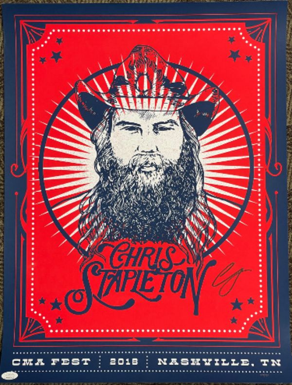 Picture of Athlon Sports CTBL-029720 18 x 24 in. Chris Stapleton Signed 2018 CMA Fest Poster & Lithograph Print- JSA No. MM13799 Music Autograph - Limited Edition 198 & 250