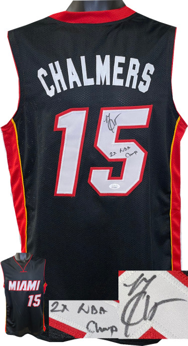 CTBL-030535 Mario Chalmers Signed Miami Black Custom Stitched Pro Style NBA Champ- JSA Witnessed No. WIT319838 Basketball Jersey - 2XL