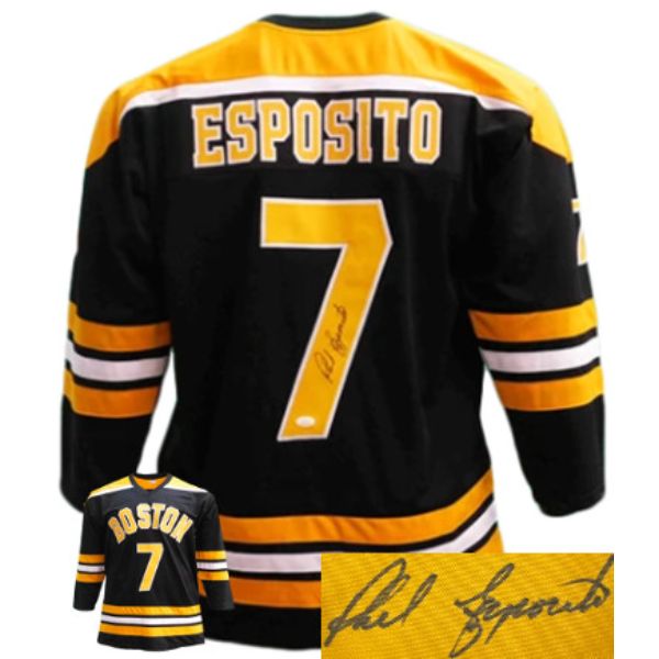 Picture of Athlon Sports CTBL-030963 Phil Esposito Signed Boston TB Stitched Pro Style Hockey Jersey&#44; Black - Extra Large - JSA Witnessed