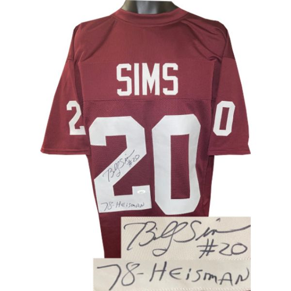 Picture of Athlon Sports CTBL-030968 Billy Sims Signed Oklahoma Stitched College Football Jersey, Maroon - Number 20 - 78 Heisman - Extra Large - JSA Witnessed