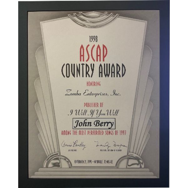 Picture of Athlon Sports CTBL-031234 11 x 14 in. John Berry 1998 ASCAP Country Music Award&#44; Zomba Enterprises - Publisher of I Will If You Will - Matted
