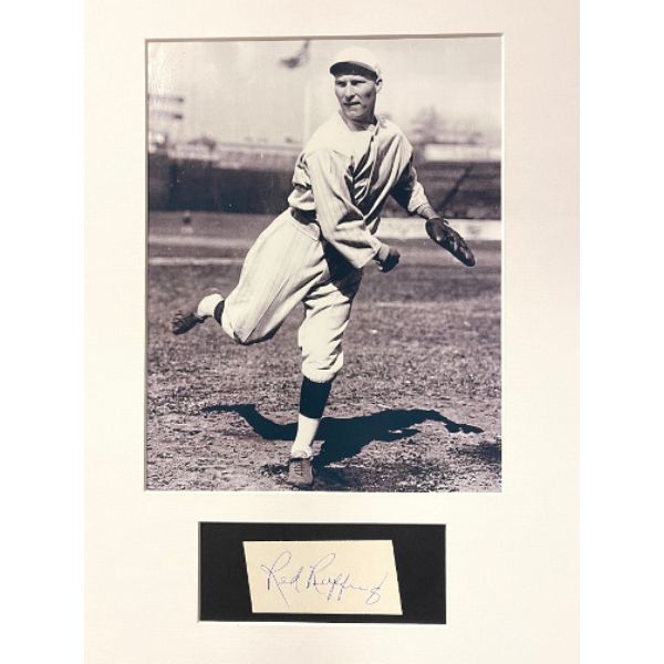 CTBL-031246 8 x 10 in. Red Ruffing Signed 1.5 x 3 in. Cut signature Matted with Boston Red Sox Vintage B&W Photo, Beckett Review