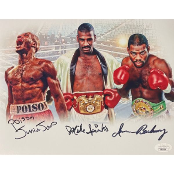 Picture of Athlon Sports CTBL-031455 11 x 14 in. Poison Junior Jones&#44; Michael Spinks & Iran Barkley Triple Signed Boxing Photo&#44; JSA