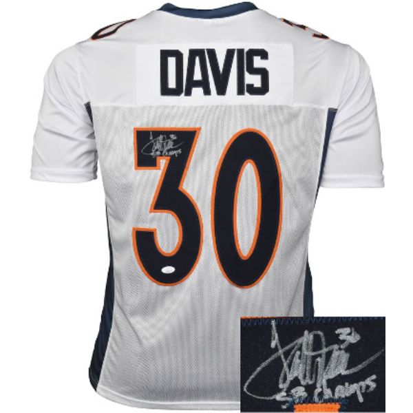 Picture of Athlon Sports CTBL-031594 Terrell Davis Signed Denver Stitched Pro Style Football Jersey, White - Number 30 - SB Champs - Extra Large - JSA Witnessed Hologram