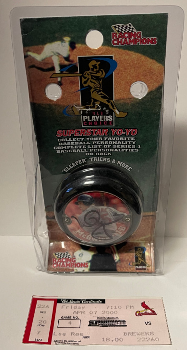 CTBL-031868 Mark McGwire Signed St. Louis Cardinals MLB Racing Champions Superstar YO-YO with 4-7-00 Game Ticket, JSA - SS17762