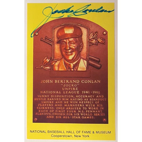 CTBL-030720 3.5 x 5.5 in. Jocko Conlan Signed HOF Plaque Postcard, JSA - LL60416 - NL Baseball Umpire