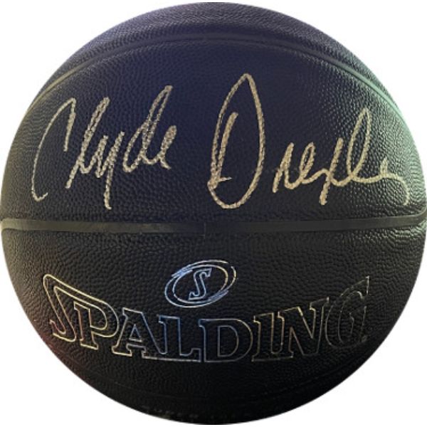CTBL-030768 Clyde Drexler Signed Trail Blazers & Rockets Spalding Black Super Tack Pro NBA Composite Leather Basketball, JSA Witnessed