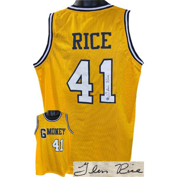 CTBL-030802 Glen Rice Signed Michigan GMoney College Basketball Jersey, Yellow - Extra Large - AWM Hologram