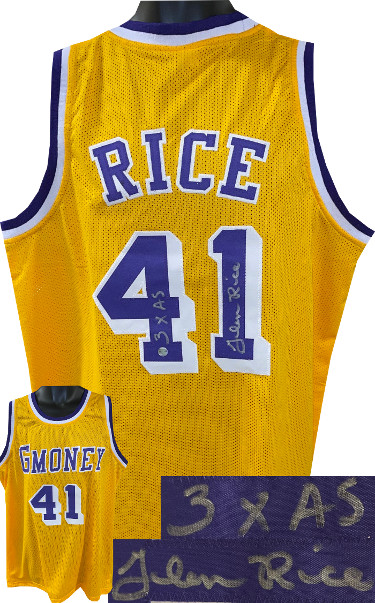 CTBL-030803 Glen Rice Signed Los Angeles GMoney Pro Basketball Jersey, Yellow - Extra Large - 3X AS - AWM Hologram
