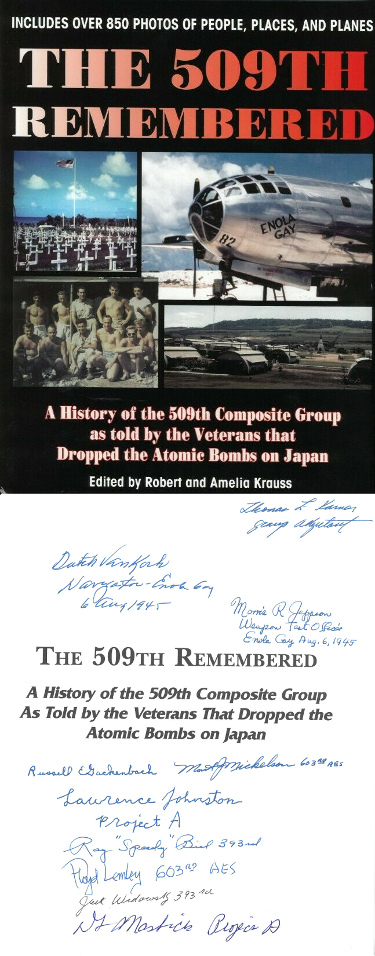 Picture of Athlon Sports CTBL-026057a 509th Remembered WWII Signed Hard Cover Book, Enola Gay - Bockscar - Atomic Bomb - 10 Signature - Morris Jeppson - Jack Widowsky - JSA - LOA