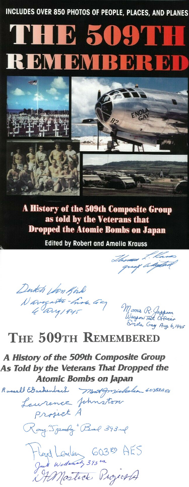 Picture of Athlon Sports CTBL-026058 509th Remembered WWII Signed Hard Cover Book, Enola Gay - Bockscar - Atomic Bomb - 10 Signature - Dutch Van Kirk - Russell Gackenbach - JSA
