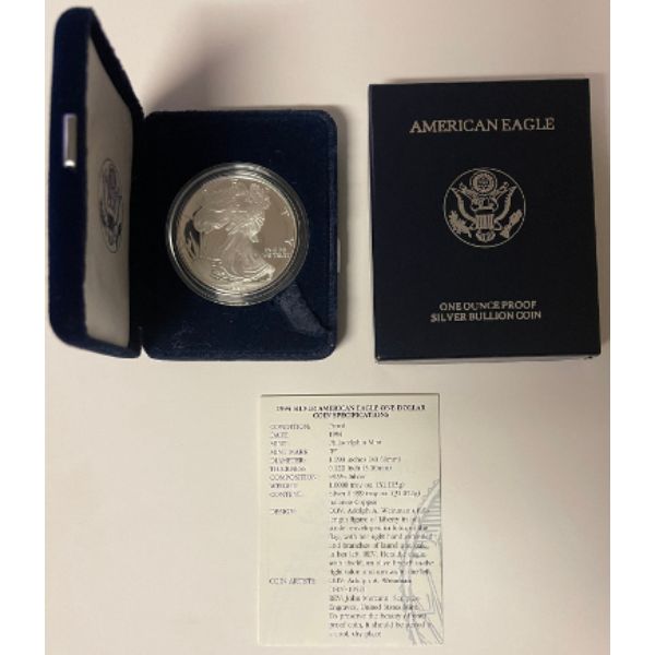 Picture of Athlon Sports CTBL-031912 1994-P Dollar 1 American Eagle Proof Silver Bullion Coin wih Box&#44; COA - 1 oz