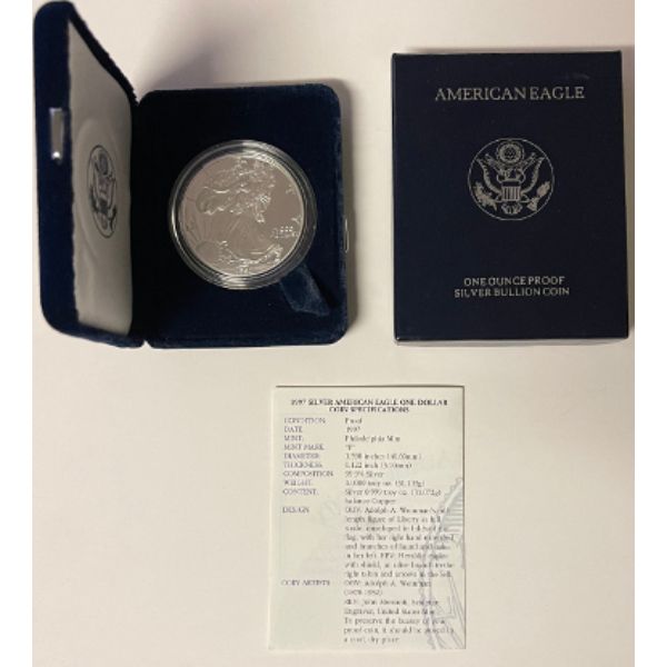 Picture of Athlon Sports CTBL-031914 1997-P Dollar 1 American Eagle Proof Silver Bullion Coin with Box&#44; COA - 1 oz
