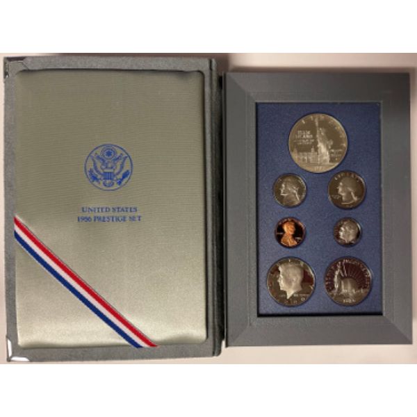Picture of Athlon Sports CTBL-031945 1986-S US Mint Prestige Proof Set Statue of Liberty 90 Percent Silver Dollar, 7 Coins with Original Box - COA