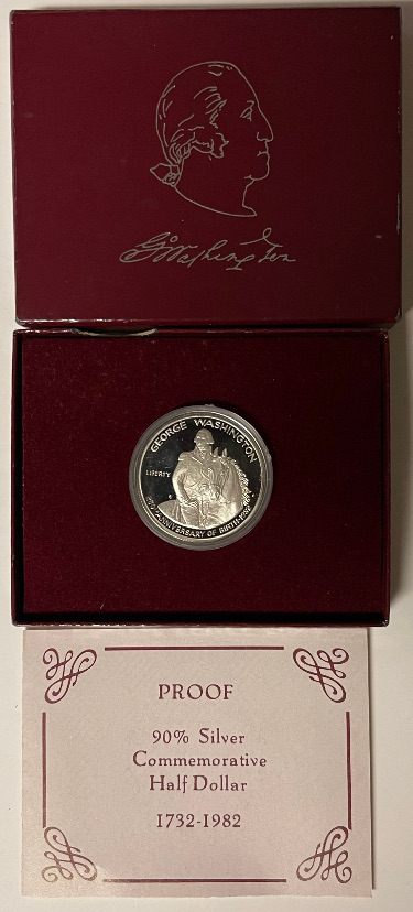 Picture of Athlon Sports CTBL-031948 1732-1982-S Proof George Washington Commemorative 90 Percent Silver Half Dollar Box, Maroon - COA - 50C UNC