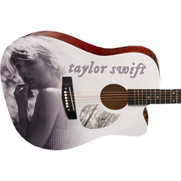 Picture of Athlon Sports CTBL-031989 40 in. Taylor Swift Signed Folklore Graphics Full Size Master Play Wood Acoustic Guitar&#44; BAS - Beckett Review