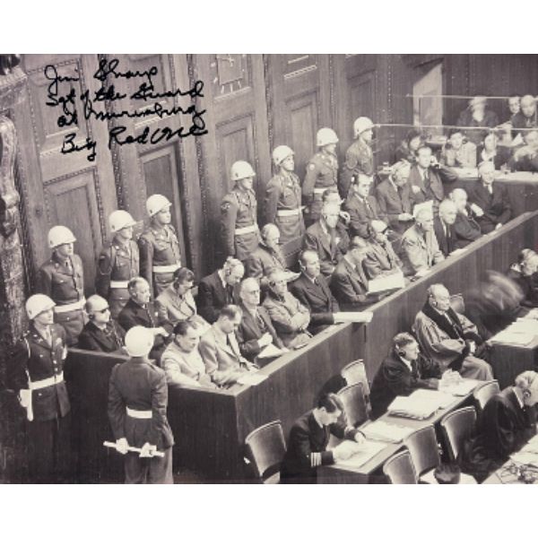 Picture of Athlon Sports CTBL-032025 8 x 10 in. Jim Sharp Signed WWII Nuremberg Trials Photo, PSA - No.AD31644 - Sargent of the Guard - Nazis - Big Red One Inscription