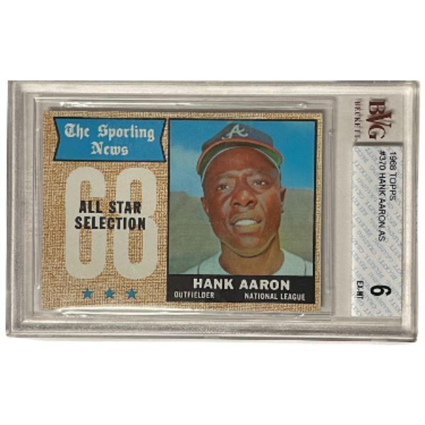 Picture of Athlon Sports CTBL-032482 Hank Aaron 1968 Topps All Star Baseball Card&#44; No.370 - BVG Graded 6 EX - Sub Grades - 7.5 Centering - Braves - HOF