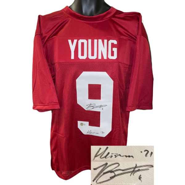 Picture of Athlon Sports CTBL-032587 Bryce Young Signed Alabama Crimson Stitched College Football Jersey&#44; Heisman 21 Inscription - No.9 - Extra Large - Beckett - BAS Witnessed
