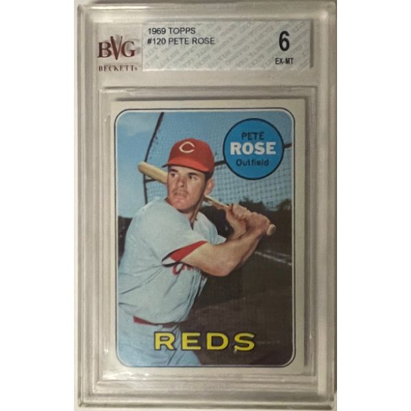 Picture of Athlon Sports CTBL-032640 Pete Rose 1969 Topps Baseball Card&#44; No.120 - BVG Graded 6 EX-MT - Subgrades - Cincinnati Reds