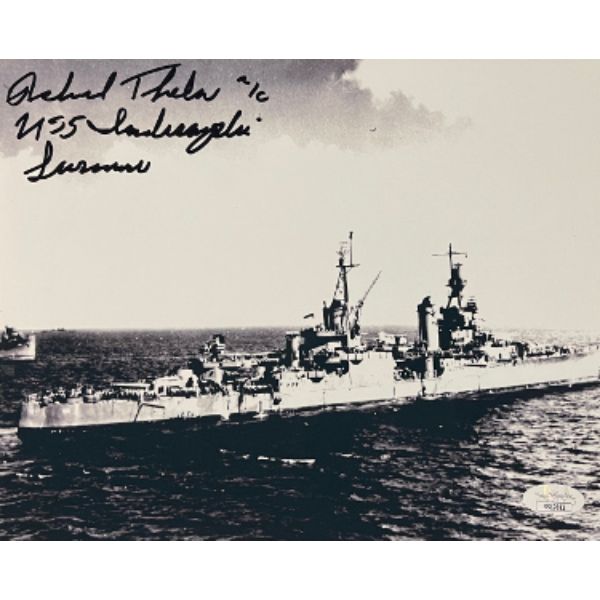 Picture of Athlon Sports CTBL-031000 8 x 10 in. Richard Thelen Signed Vintage Black & White Photo&#44; JSA - No.SS17682 - 1945 USS Indianapolis CA-35 Survivor Inscription