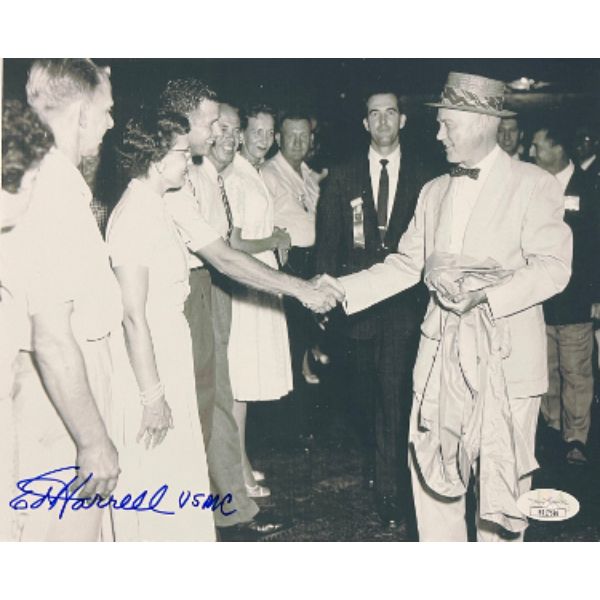 Picture of Athlon Sports CTBL-031003 8 x 10 in. Sergeant Edgar Harrell Signed WWII Vintage Black & White Photo&#44; USMC - JSA - No.SS17686 - USS Indianapolis Survivor Inscription - Captain McVay
