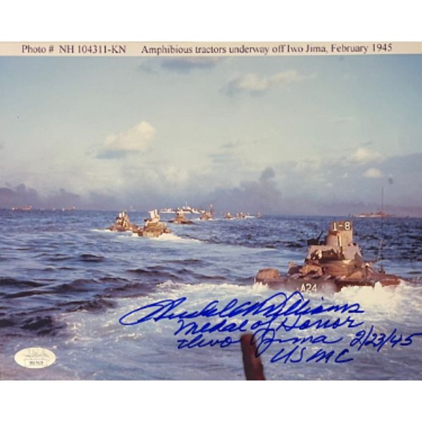 Picture of Athlon Sports CTBL-031005 8 x 10 in. Hershel W. Williams Signed WWII Vintage Color Photo, JSA - No.SS17629 - Medal of Honor Iwo Jima 2-23-45 USMC Inscription
